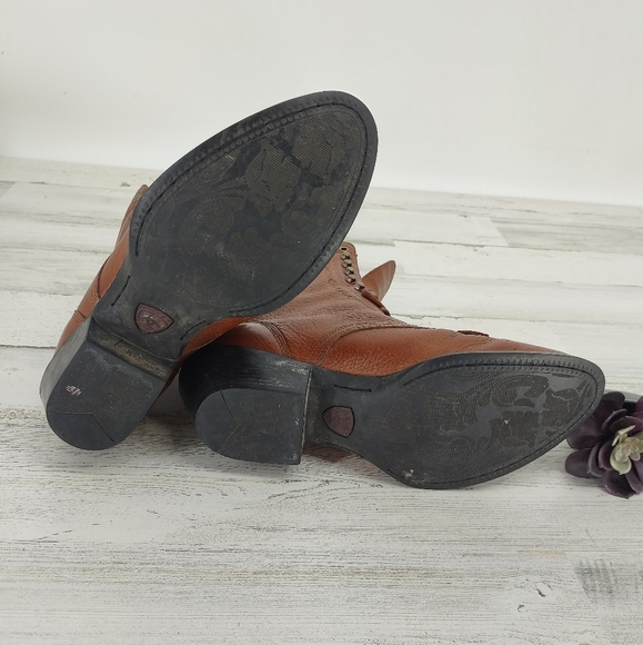 Ariat Brown Leather Lace Up Boots Heritage Roper Embossed - Picture 7 of 8